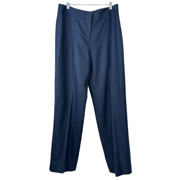 Rafaella 100% Linen Dress Pants Size 10 Navy Blue Straight Leg Trousers Lined - Picture 1 of 11